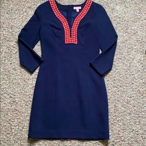 Lily Pulitzer Navy Blue Bennett Beaded Shift Dress